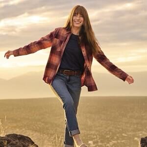 Natural Reflections Flannel Button Down Shirt Womens Plus Size 2X Cork Plaid